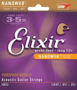 Elixir NanoWeb Phosphor-Bronze 12-56 Light  - struny do gitary akustrycznej, powlekane