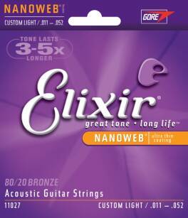 Elixir NanoWeb Bronze 11-52 Custom Light  - struny do gitary akustrycznej, powlekane